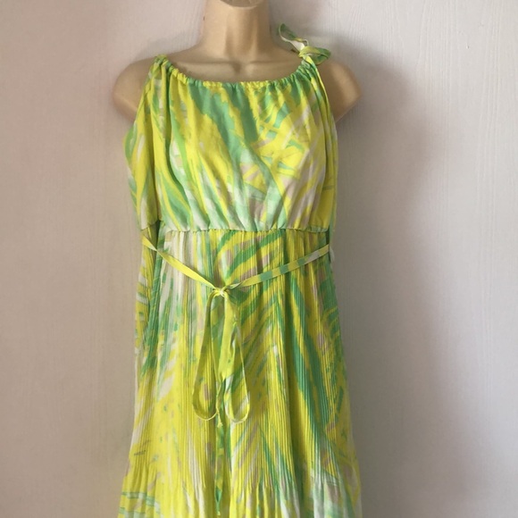 Woman’s lane Bryant green sleeveless spring plus size pleated chiffon neon dress - Picture 4 of 16